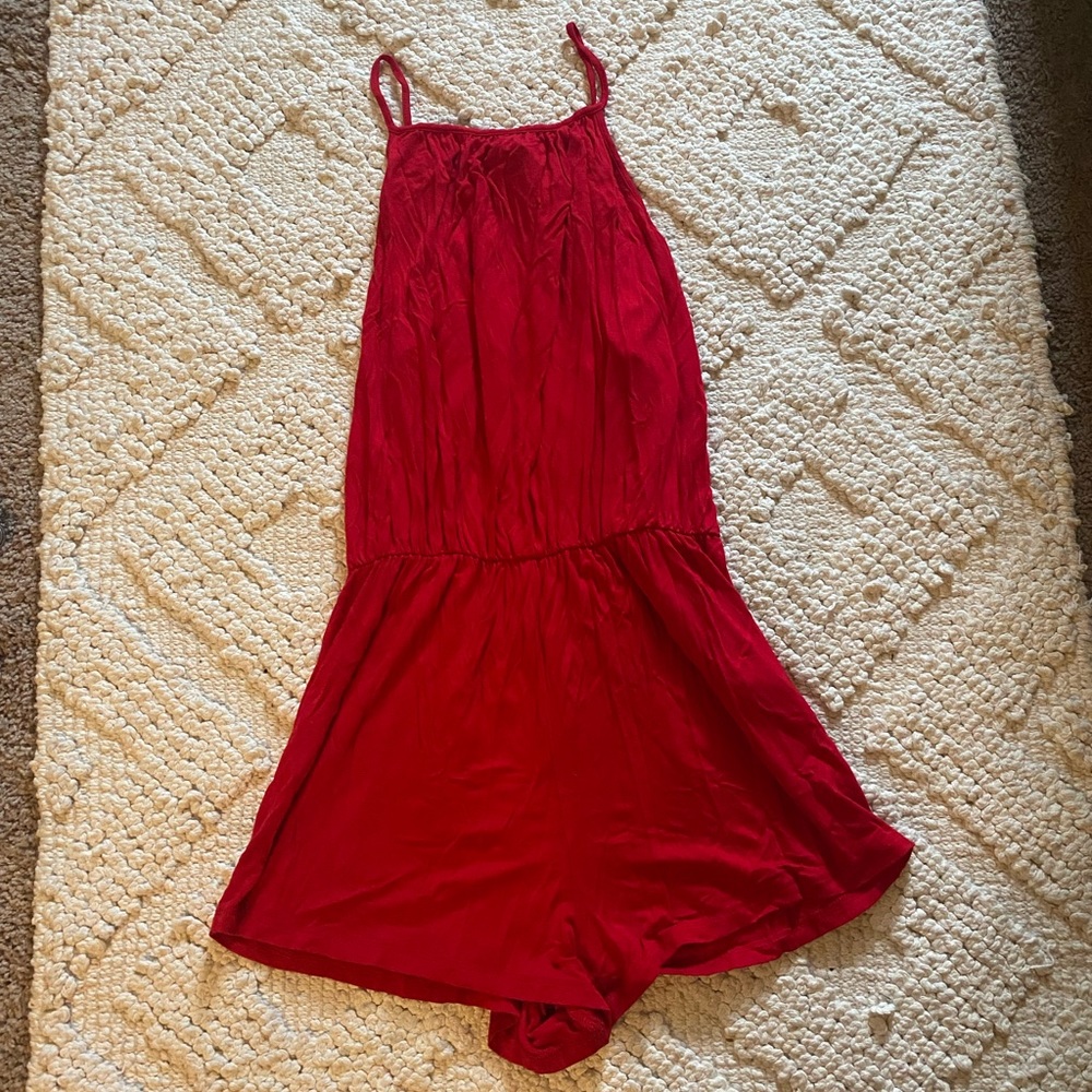 Red halter top romper